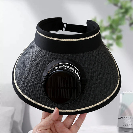 Wide Brim Sun Hat with 2 Solar Fan, Cooling Bucket Hat for Men Women, Solar Powered Fan Fishing Hats, Sun Hat with Solar Powered Fan, 3 Speed USB Charging Fan Hat Black