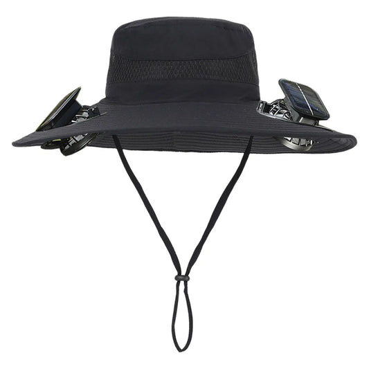 Solar Fan Outdoor Fishing Hat with 2 Solar Fan Wide Brim Bucket Hat Summer Cap for Men Outdoor Camping Fishing Hiking